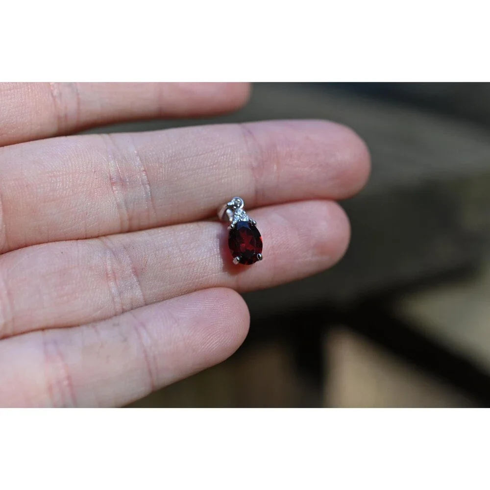 Sterling Silver Garnet Pendant White Topaz Accent January Birthstone Necklace Re